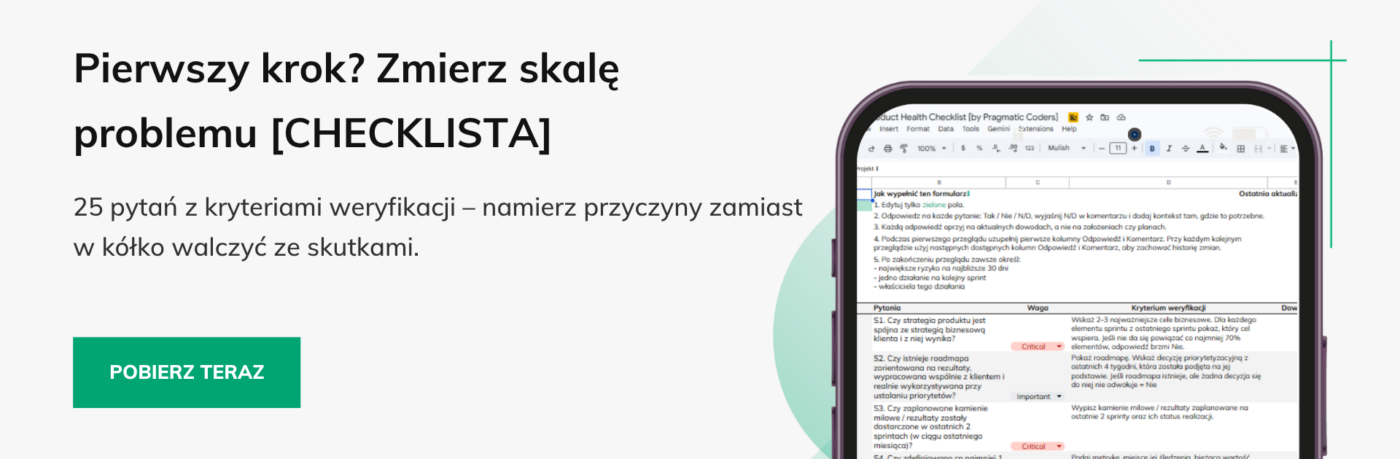 Baner checklista zdrowia produktu dług techniczny przewodnik 2