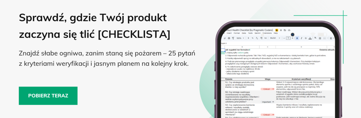 Baner checklista zdrowia produktu audyt projektu IT