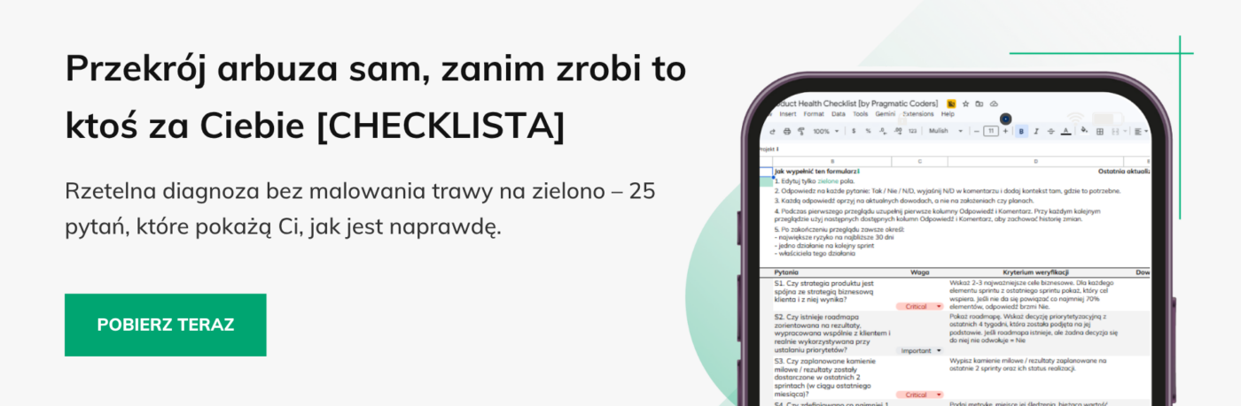 Baner checklista zdrowia produktu efekt arbuza w IT
