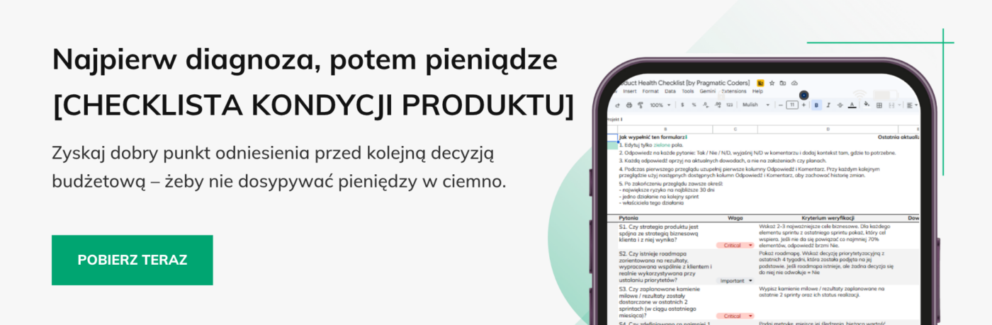 Baner checklista zdrowia produktu dlaczego projekty IT przekraczają budżet