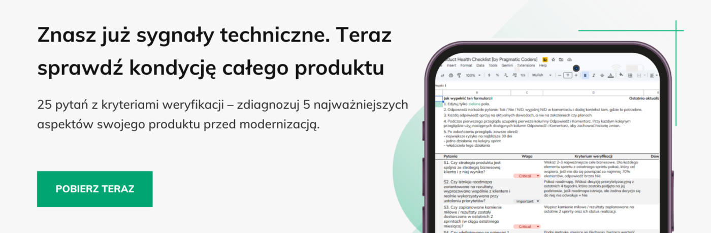 Baner checklista zdrowia produktu modernizacja systemów legacy 1