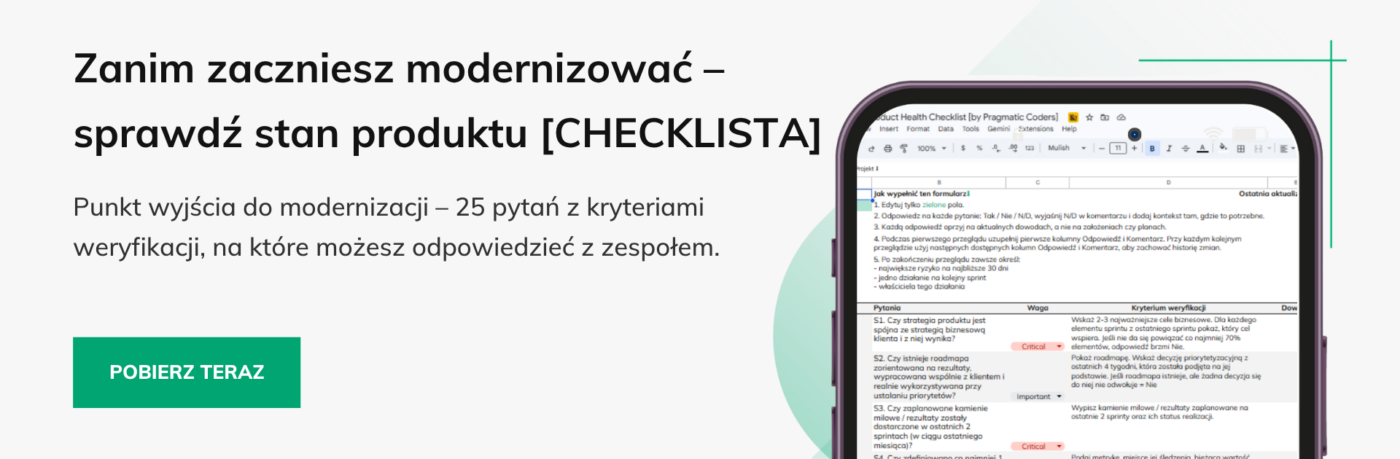 Baner checklista zdrowia produktu modernizacja systemów legacy 2