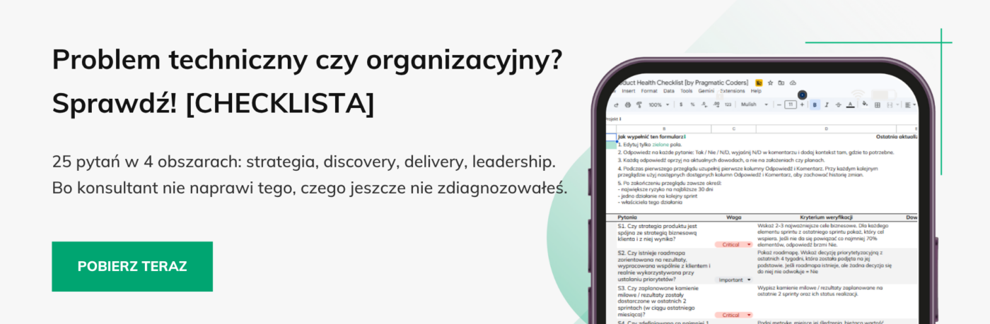 Baner checklista zdrowia produktu pułapki konsultanci IT