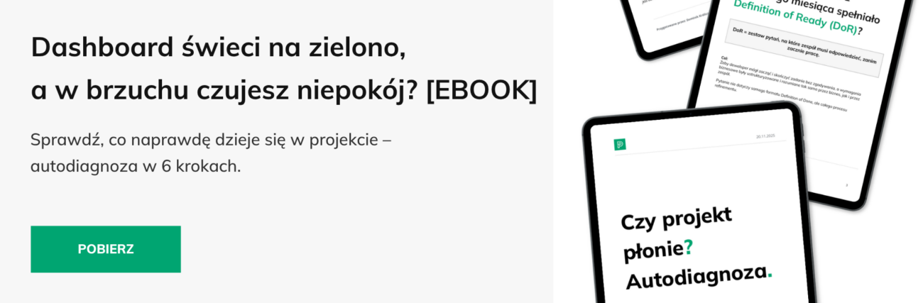 Baner ebook autodiagnoza jak sprawdzić stan projektu IT 15 pytań audytowych