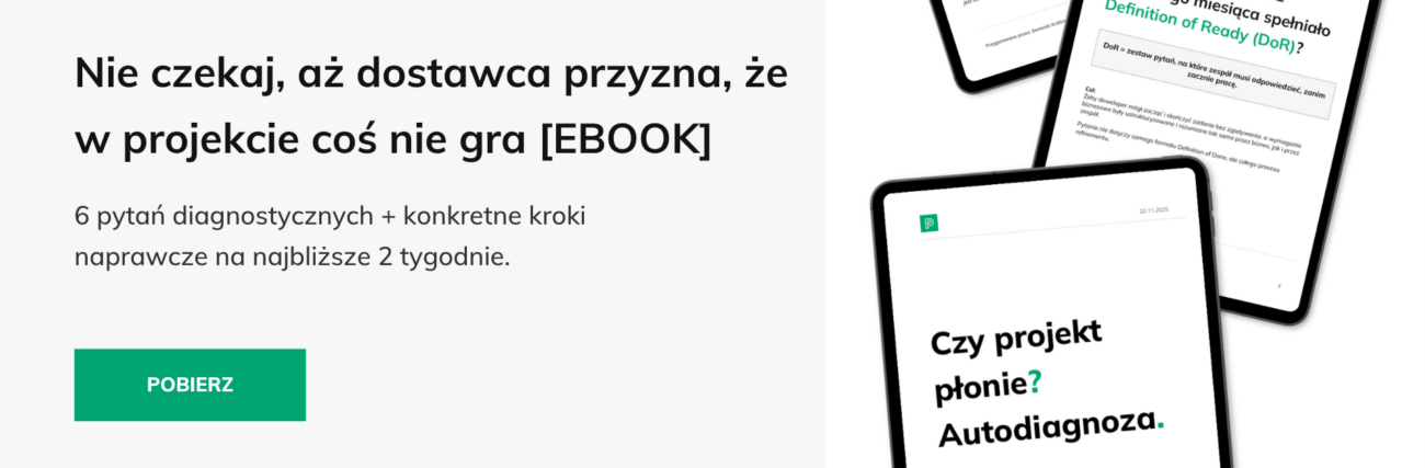 Baner ebook autodiagnoza jak sprawdzić stan projektu IT 15 pytań audytowych