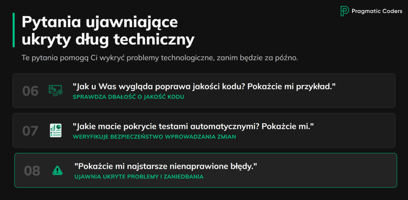 Pytania ujawniające ukryty dług techniczny w projekcie technologicznym