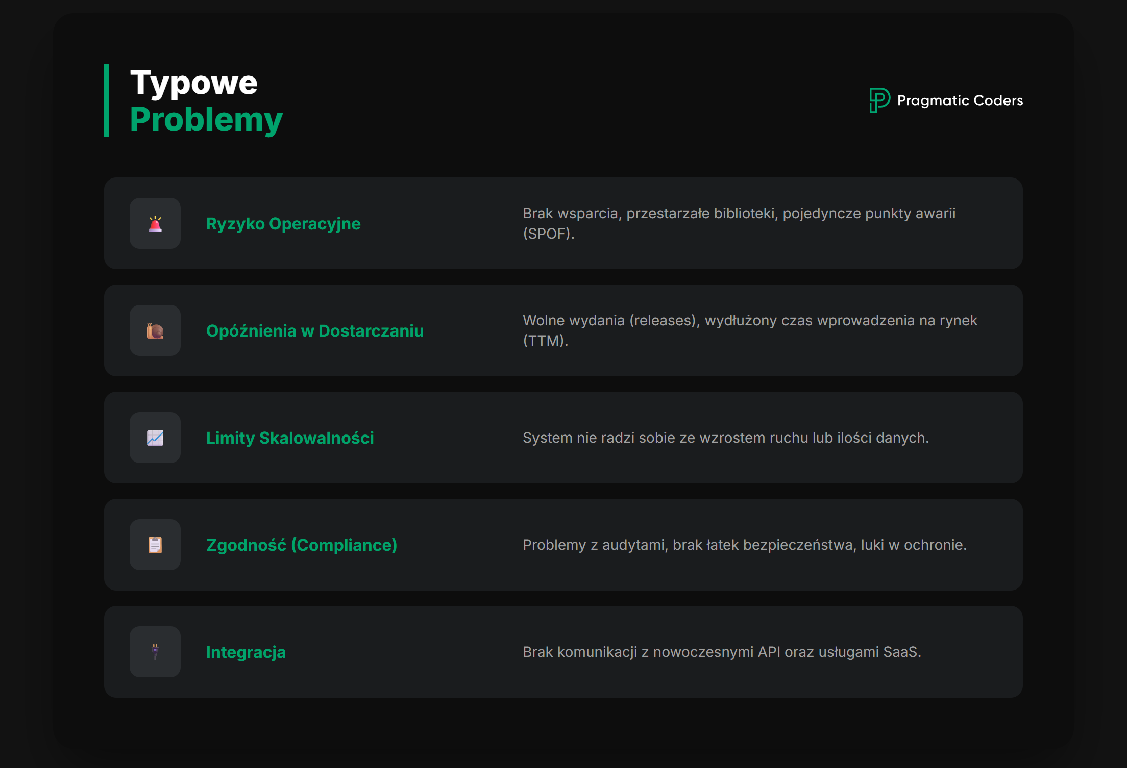 Typowe problemy które napędzają modernizację systemu legacy