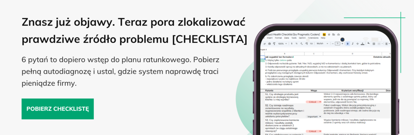 Baner checklista zdrowia produktu dług techniczny a przychody - 1