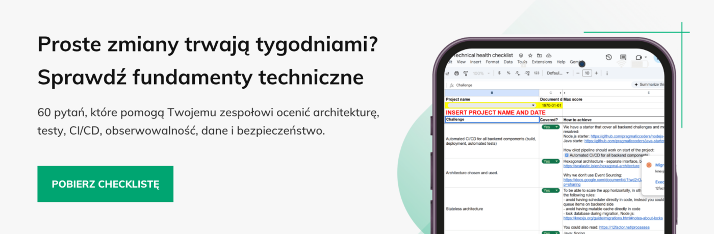Baner technical health checklist produktywność zespołu IT dług techniczny 1