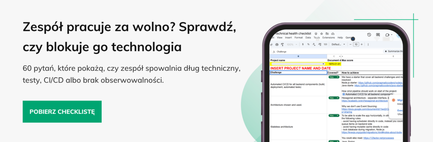 Baner technical health checklist produktywność zespołu IT dług techniczny 2