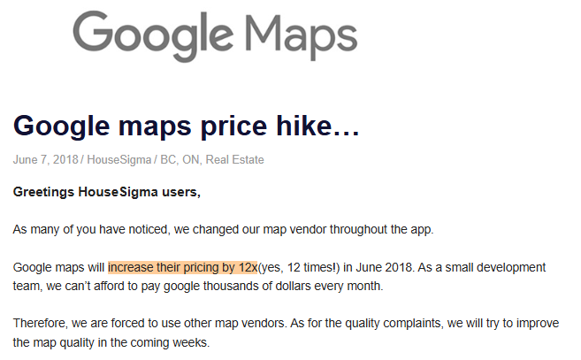 google maps price spike